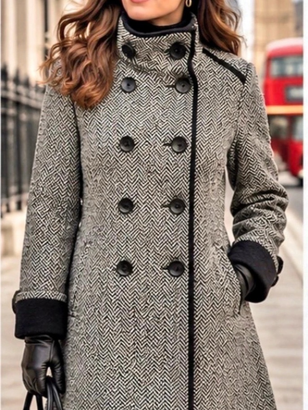 24” ptp Cleo Petite Wool Blend A-Line Coat – Size 14 Petite – Black & Ivory Herr - Picture 12 of 15